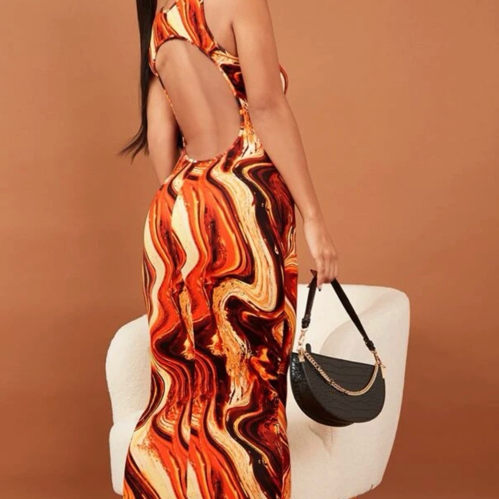 Marble print - cut out back maxi dress - size M